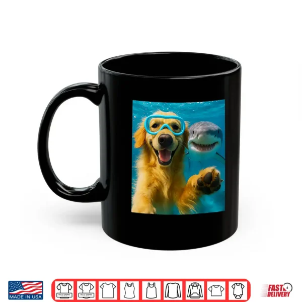 Mug Golden Retriever Dog Selfie With Shark Ocean Lovers Shirt