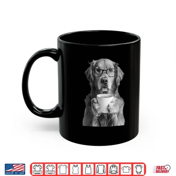 Mug Golden Retriever Drinking Coffee with Glasses Funny Dog Meme Shirt