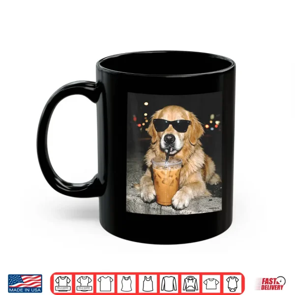 Mug Golden Retriever Drinking Iced Coffee Funny Dog Meme Shirt