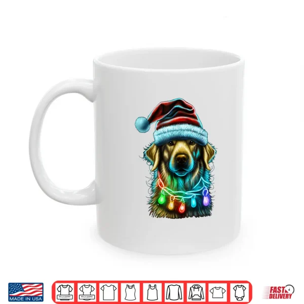 Mug Golden Retriever Funny dog Christmas Santa Hat lights tree Shirt