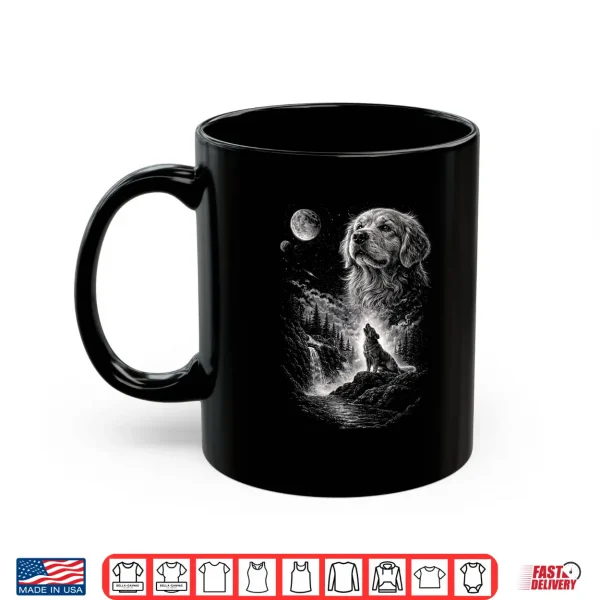 Mug Golden Retriever Howling At Moon Night Vintage 90s Dogs Shirt
