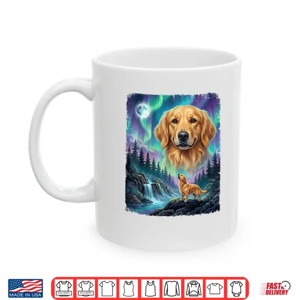 Mug Golden Retriever Howling Aurora Northern Lights Dog Lover Shirt