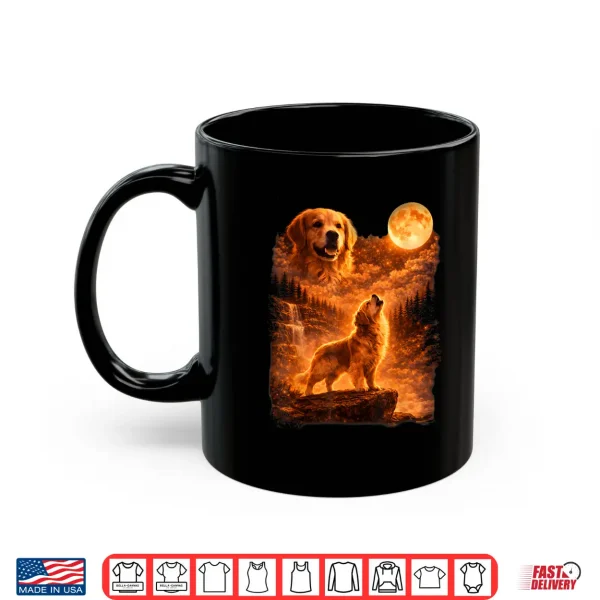 Mug Golden Retriever Howling To The Moon Vintage Dog Lover Shirt