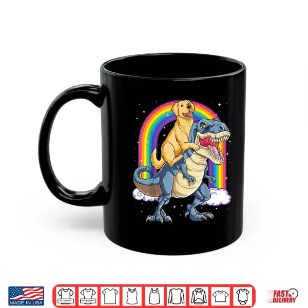 Mug Golden Retriever Riding Dinosaur T rex Gifts Boys Rainbow Shirt