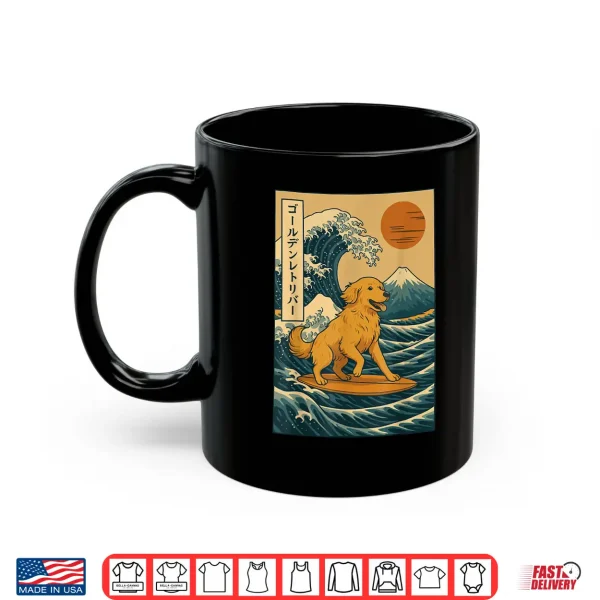 Mug Golden Retriever Surfing Japanese Wave Great Wave Shirt