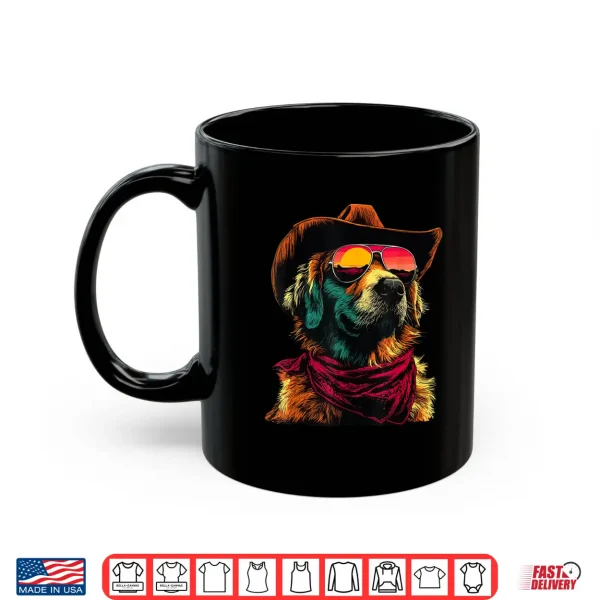 Mug Golden Retriever with Sunglasses Cowboy Dog Sunset Western Shirt