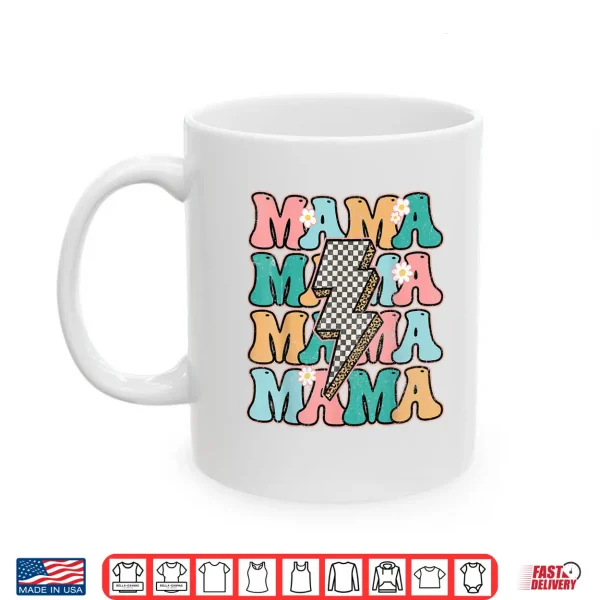 Mug Groovy Mama Checkered Leopard Bolt Lightning Flower Mom Life Shirt