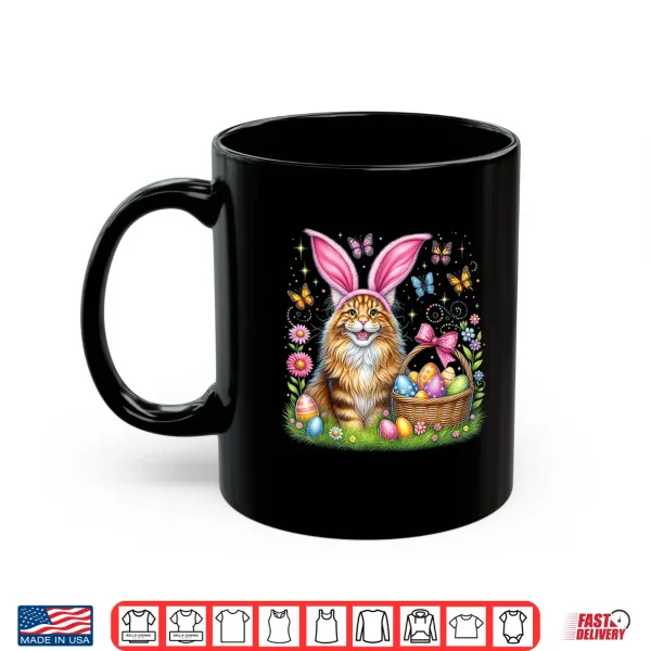 Mug Happy Easter Cute Bunny Maine Coon Cat Easter Eggs Basket Shirt