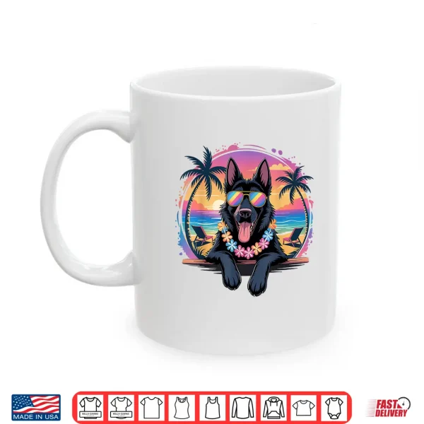 Mug Hawaiian Black German Shepherd Dog Colorful Tropical Summer Shirt