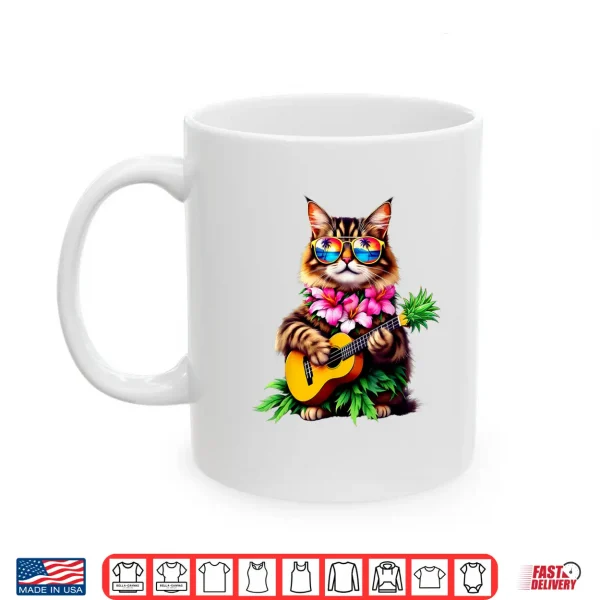 Mug Hawaiian Maine Coon Cat Pineapple Ukulele Summer Vacation Shirt