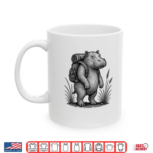 Mug Hiking Hippo Backpacking Nature Wildlife Animal Hippopotamus Shirt