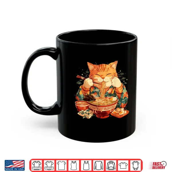 Mug Japanese Art Ramen Cat Ninja Ukiyo e Anime Style Samurai Cat Shirt