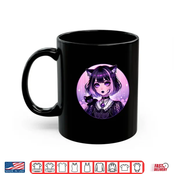 Mug Japanese Gothic Kawaii Anime Pastel Goth Emo Witchy Cat Girl Shirt