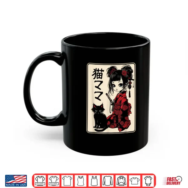 Mug Japanese Gothic Kawaii Anime Samurai Cat Mom Woman Girls Shirt