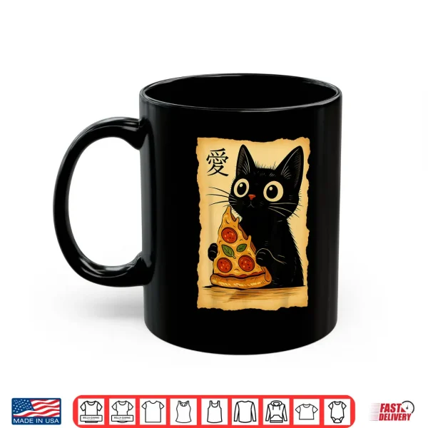 Mug Japanese Kawaii Anime Cat Pizza Aesthetic Cat Eating Pizza Shirt