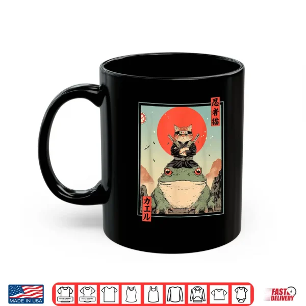 Mug Japanese Ninja Cat and Frog Retro Anime Style Graphic Shirt