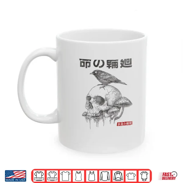 Mug Japanese Retro Graphic Gothic Mushroom Skull Manga BACK Shirt