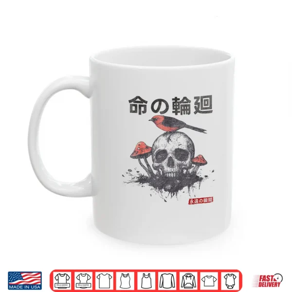 Mug Japanese Retro Graphic Gothic Mushroom Skull Manga Horror Shirt