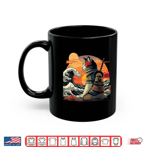 Mug Japanese retro samurai cat The Great Wave by Hokusai Shirt
