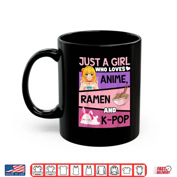 Mug Just a Girl Who Loves Anime Ramen and K pop Cute Rabbit Kpop Shirt 2