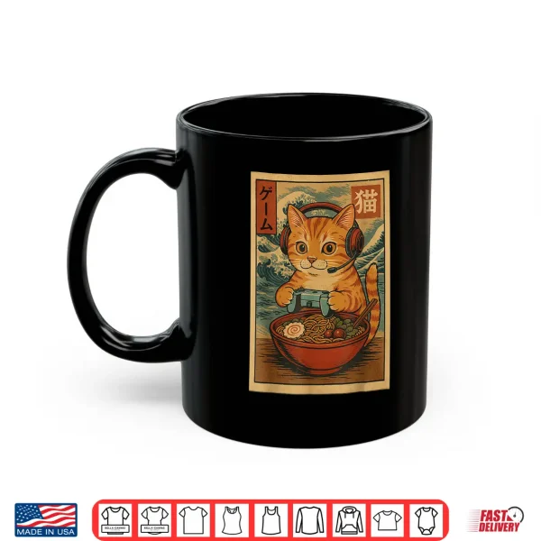 Mug Kawaii Anime Gamer Cat Ramen Retro Japanese Gaming Funny Shirt
