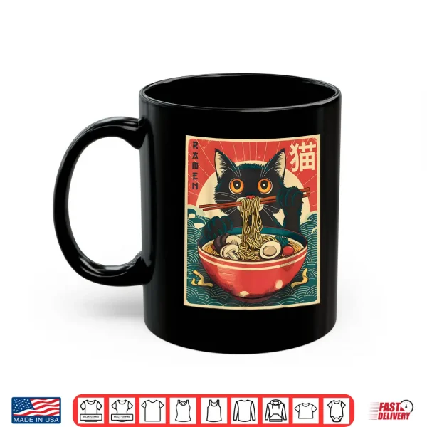 Mug Kawaii Cat Anime Gifts Cat Ramen Graphic Tee Japanese Funny Shirt