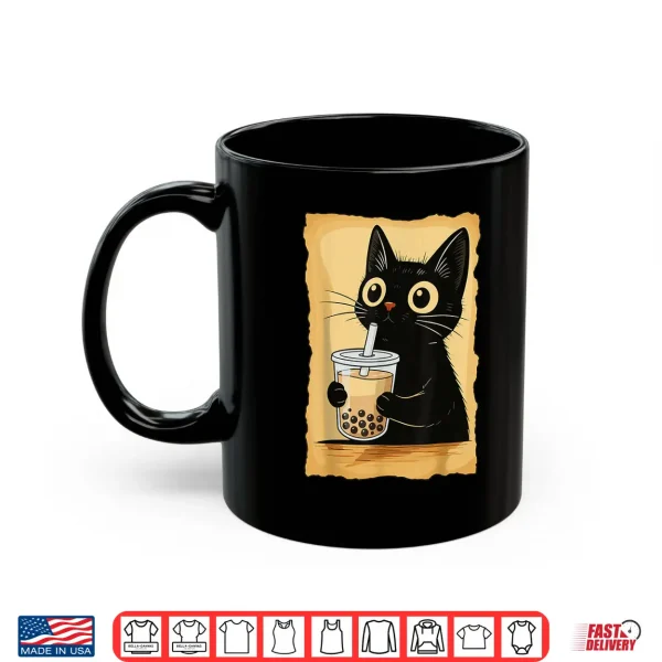 Mug Kawaii Cat Driking Bubble Tea Cute Anime Kitty Slice Shirt