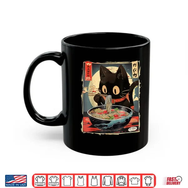 Mug Kawaii Cat Eating Ramen Noodles Anime Gift Girls Teens Shirt