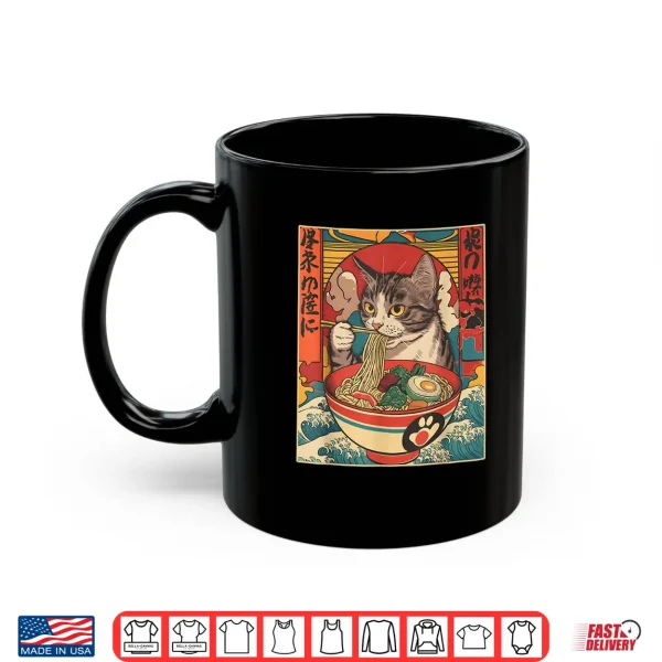 Mug Kawaii Cat Eating Ramen Noodles Funny Anime Gift Girls Teens Shirt 2
