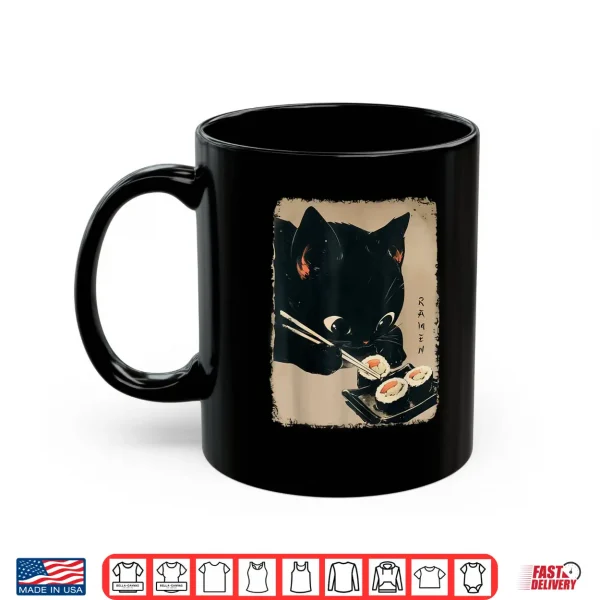 Mug Kawaii Cat Eating Sushi Funny Japanese Anime Cute Cat Girls Shirt