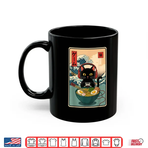 Mug Kawaii Gamer Cat Ramen Retro Japanese Funny Cat Gaming Shirt