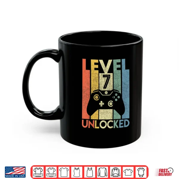 Mug Kids Level 7 Unlocked Shirt Funny Video Gamer 7th Birthday Gift Shirt