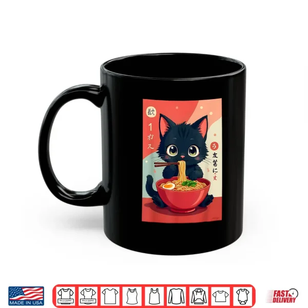 Mug Kitten Eating Japanese Noodles Anime Manga Baby Cat Ramen Shirt