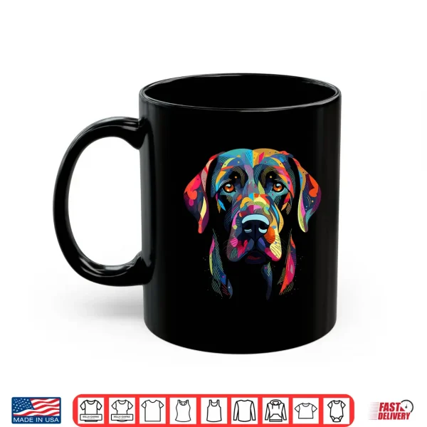 Mug Labrador Retriever Colorful Dog Face Lab Lover Black Shirt