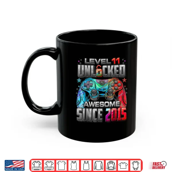 Mug Level 11 Unlocked Awesome Since 2015 11th Birthday Boy Gamer Shirt