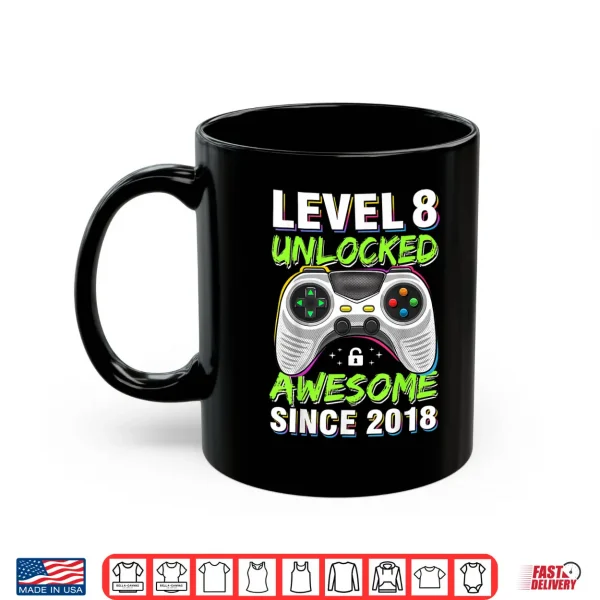 Mug Level 8 Unlocked Awesome Since 2018 8th Birthday Gaming Boys Shirt