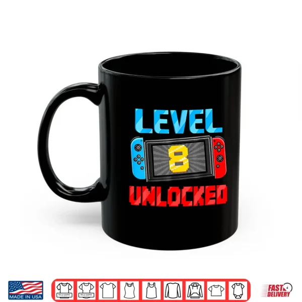 Mug Level 8 Unlocked Gamer 8th Birthday Gift Video Game Boys Shirt