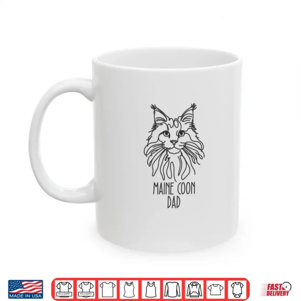 Mug Line Art Best Cat Dad Men Maine Coon Cat Shirt