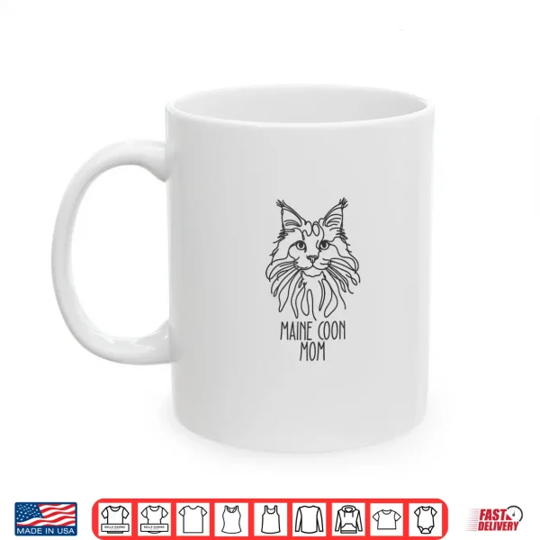 Mug Line Art Best Cat Mom Women Maine Coon Cat Shirt