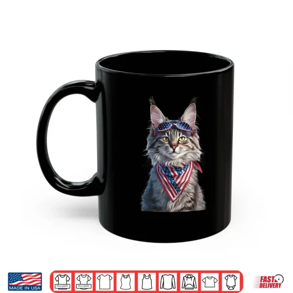 Mug Maine Coon Cat American Flag Bandana 4th Of July Sunglasses Shirt