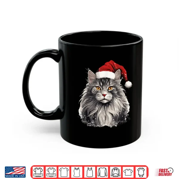 Mug Maine Coon Cat Breed Pet with a Christmas Hat Shirt