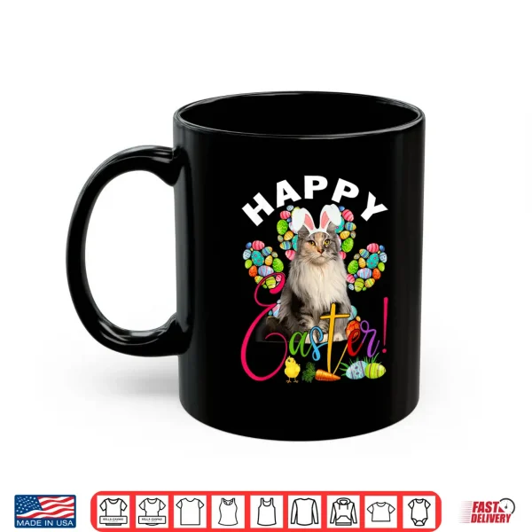 Mug Maine Coon Cat Bunny Ears Easter Eggs Cat Paw Easter Day Shirt