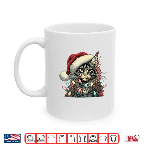 Mug Maine Coon Cat Chew Christmas Light Xmas Holiday Funny Cute Shirt