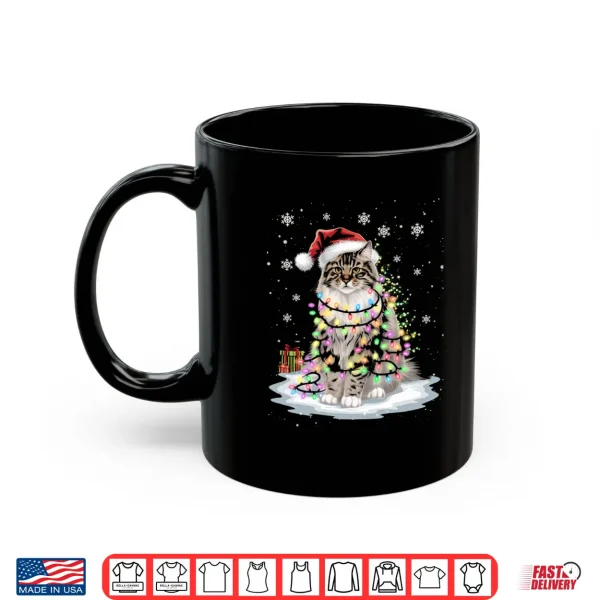 Mug Maine Coon Cat Christmas Light Family Mens Womens Xmas Tops Shirt