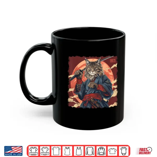 Mug Maine Coon Cat Japanese Art Samurai Ukiyo e Shirt