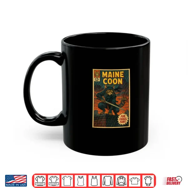 Mug Maine Coon Cat Ninja Comic Book Cover Style Cool Shirt