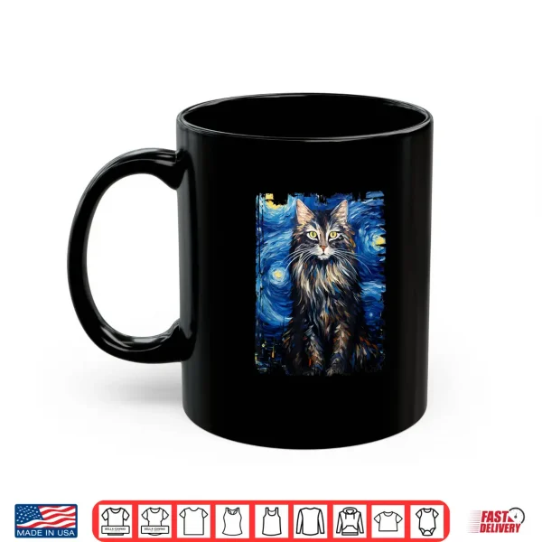 Mug Maine Coon Cat Starry Night Painting Mom Dad Shirt