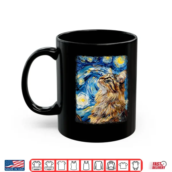 Mug Maine Coon Cat Starry Night Painting Shirt
