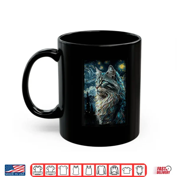 Mug Maine Coon Cat Van Goghs Starry Night Cat Lover Cat Mom Dad Shirt