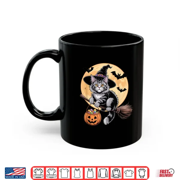 Mug Maine Coon Cat Witch Hat Pumpkin Halloween Costume Men Women Shirt